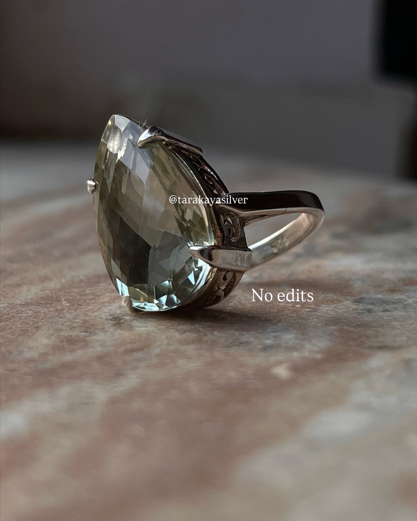 925 Silver Green Amethyst Pear Shape Ring