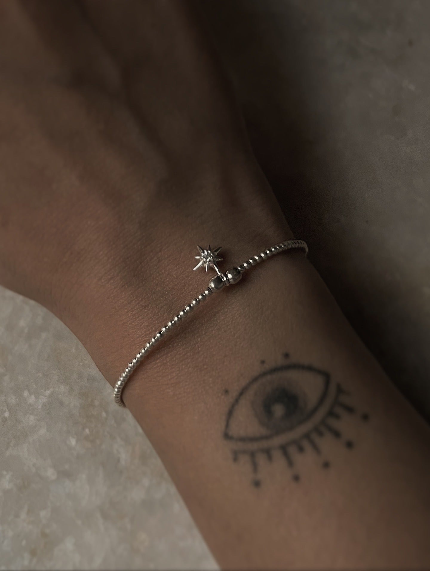 Handcrafted Silver Beads Bracelet with White Topaz North Star