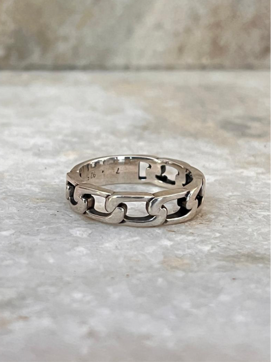 Half Cuban Link Unisex Band 925 Sterling Silver Ring