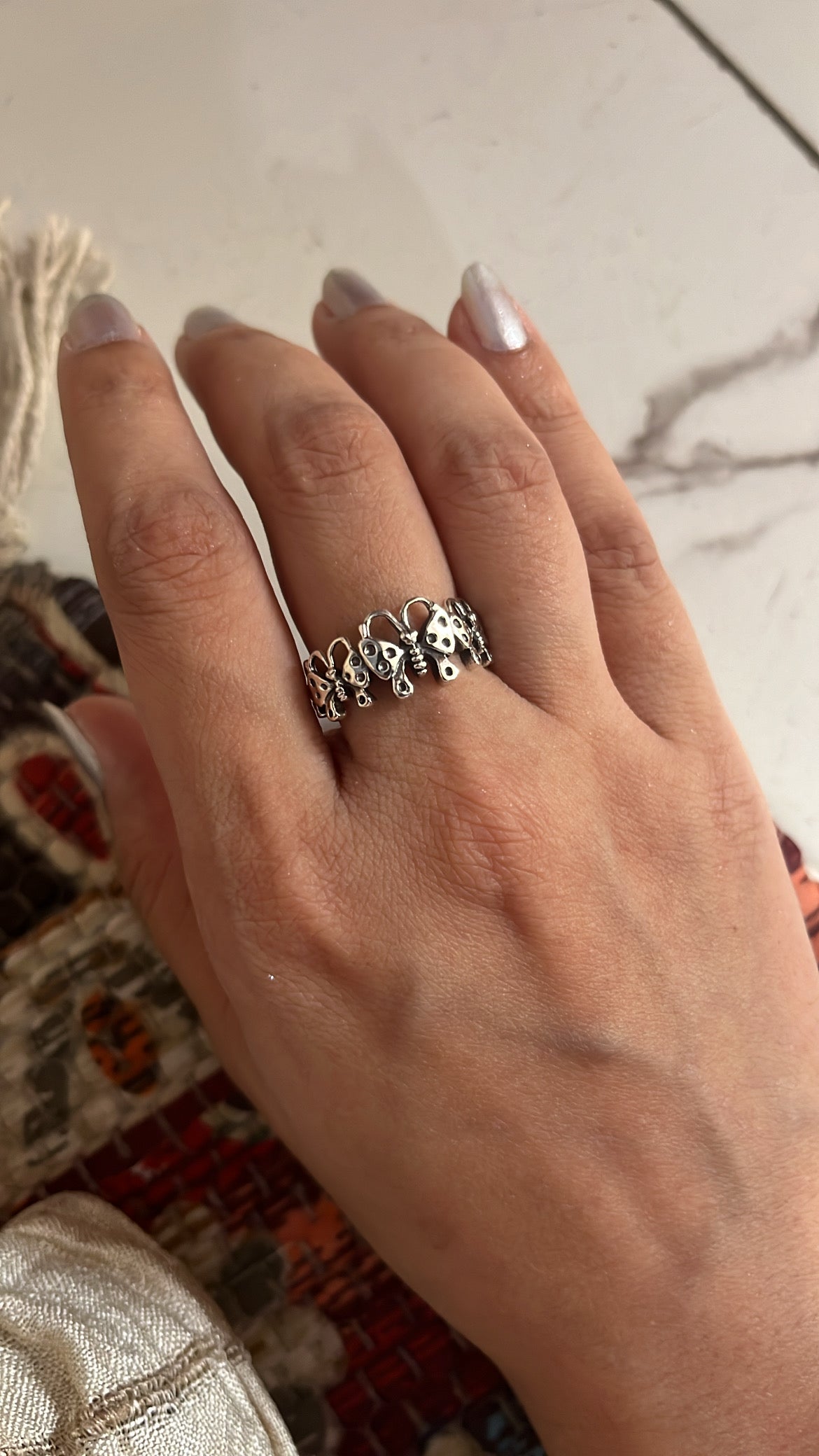 Butterflies Band Silver Ring