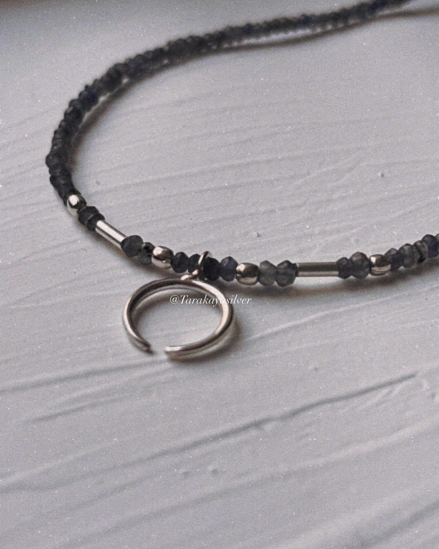 Iolite 3mm Faceted Natural Crystal with Crescent Moon 925 Sterling Silver Boho Necklace
