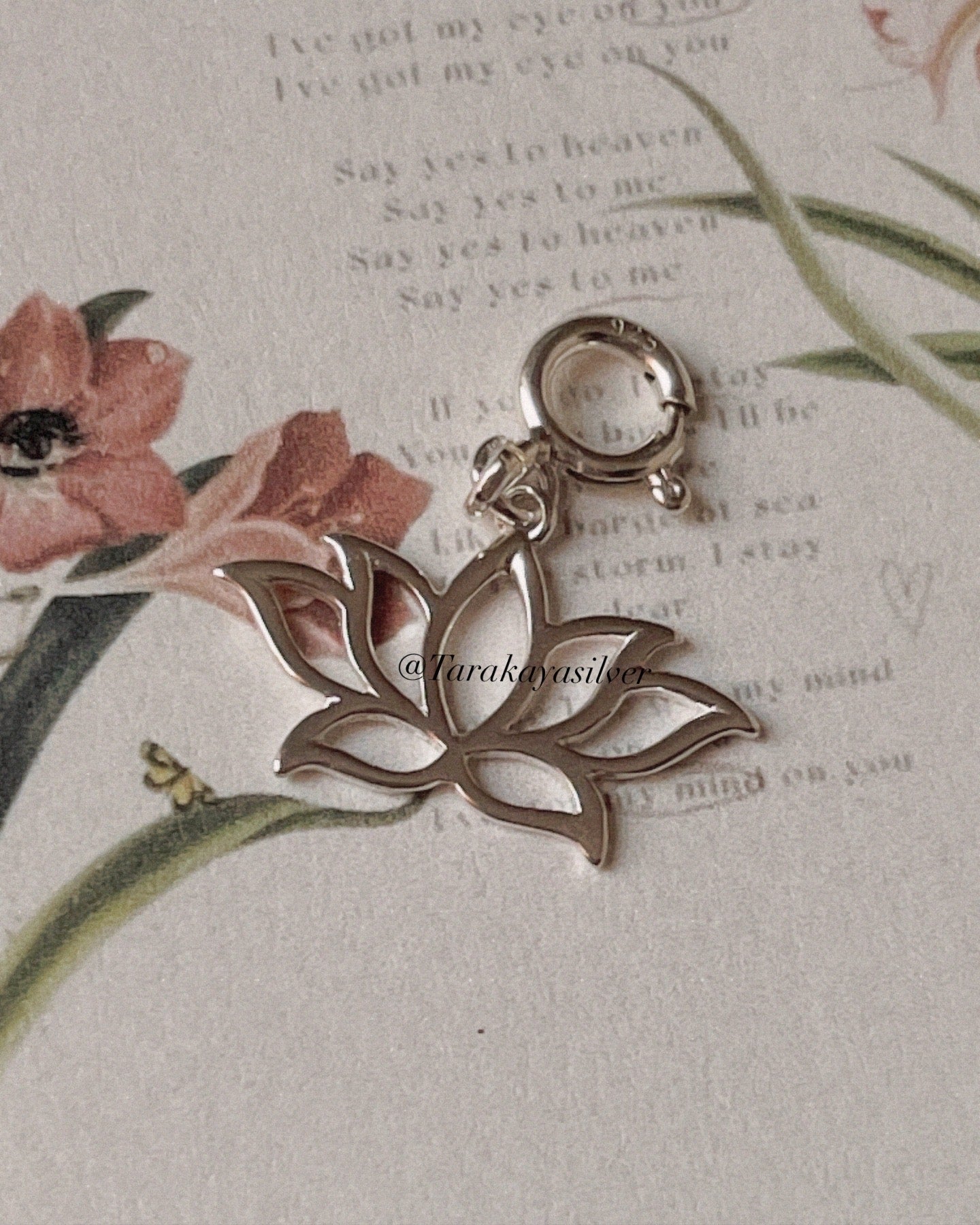 925 sterling silver necklace with intricate lotus flower charm