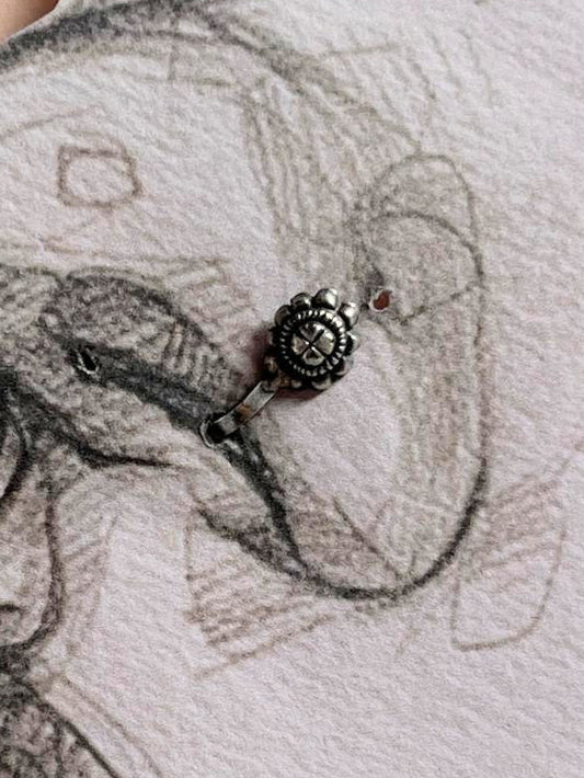 Antique Flower Silver Clip-On for Nose / Helix Piercing