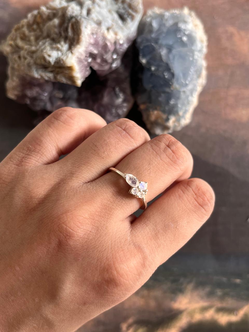 Moonstone Three-Stone Ring in Sterling Silver