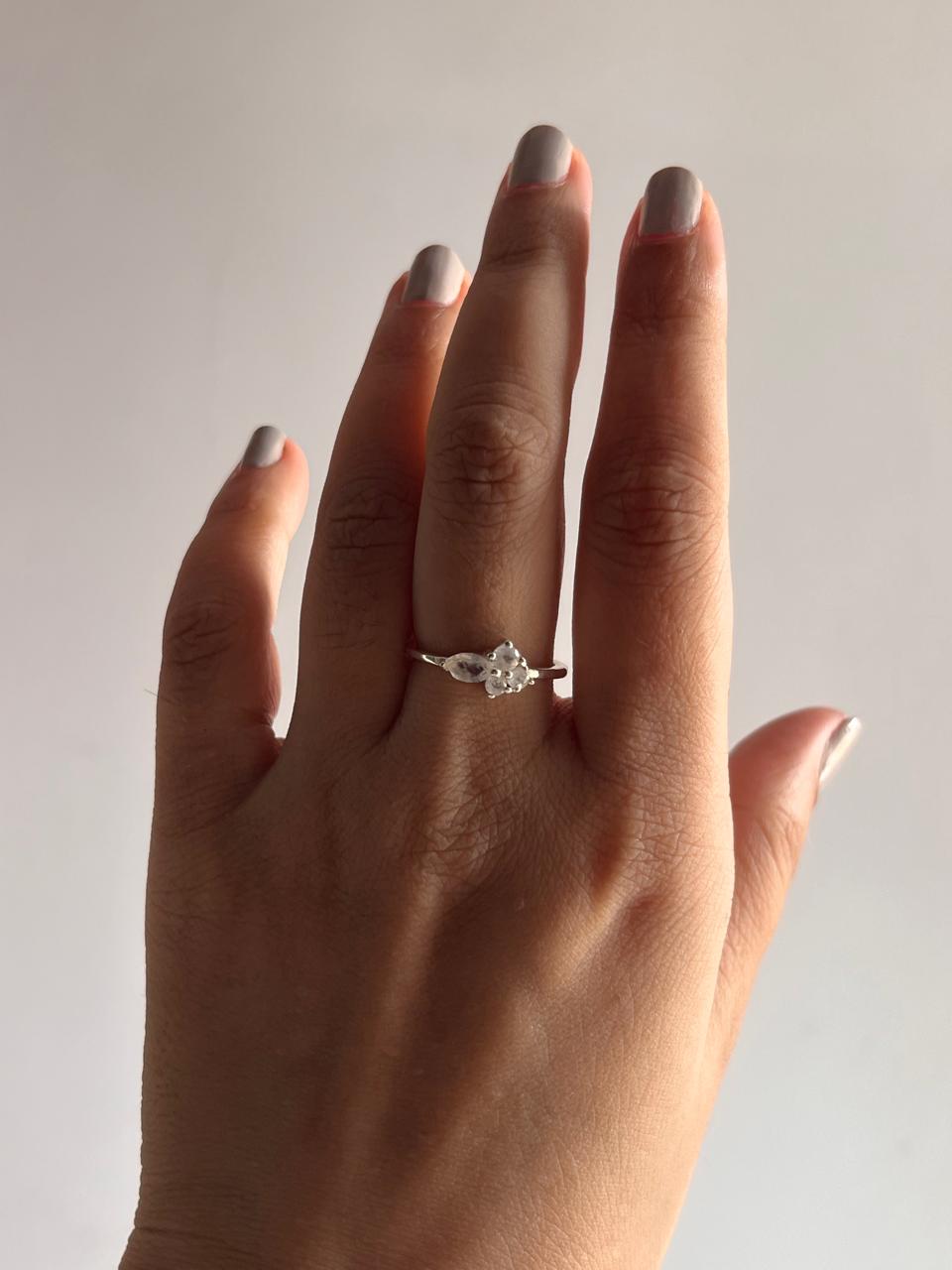 Moonstone Silver Ring with Triple Stone Design