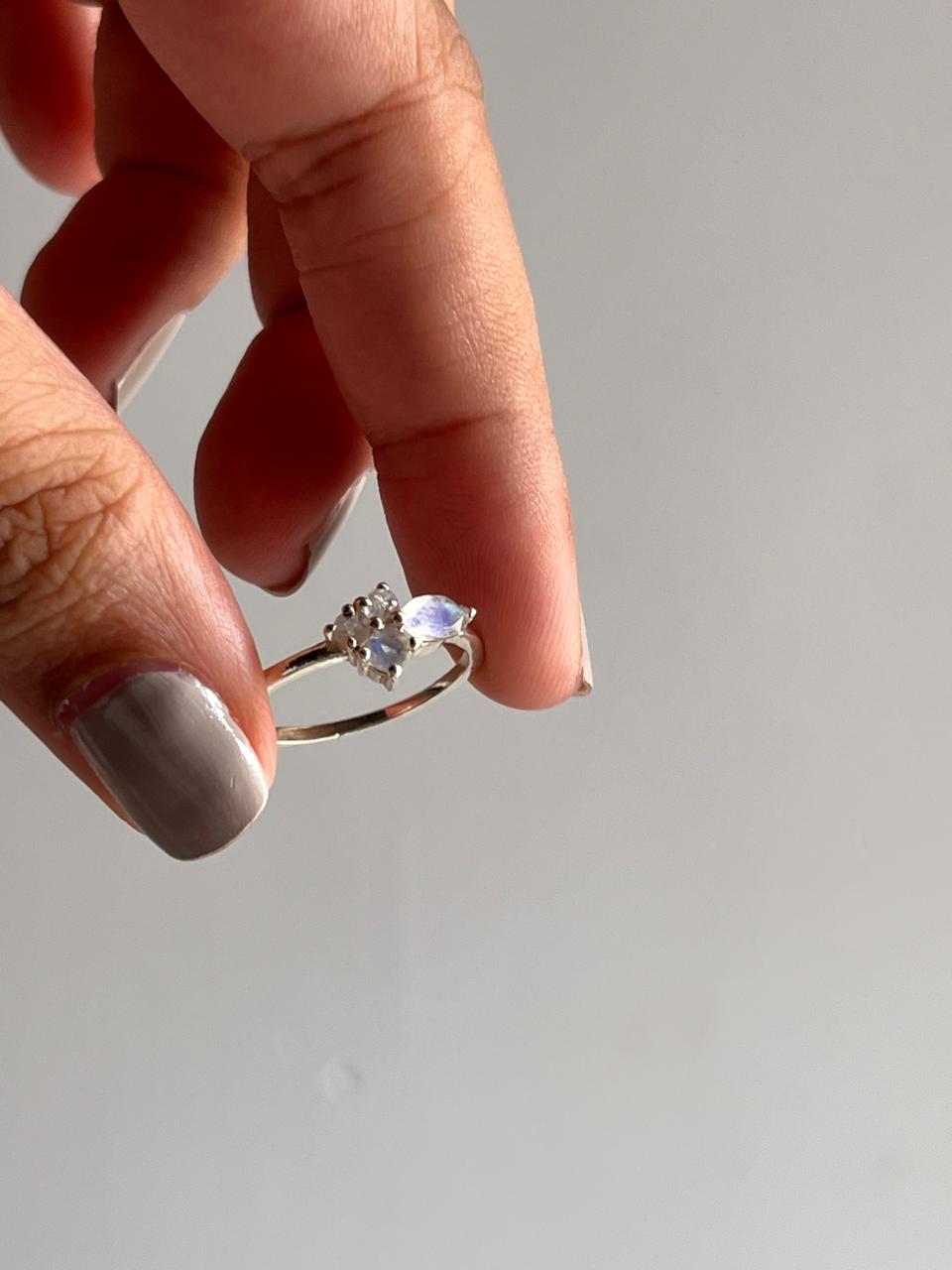 Sterling Silver Ring with Three Moonstone Stones