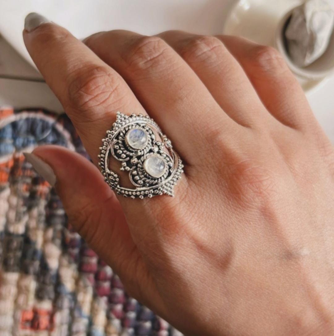 Moonstone Rawa Bohemian 925 Sterling Silver Ring
