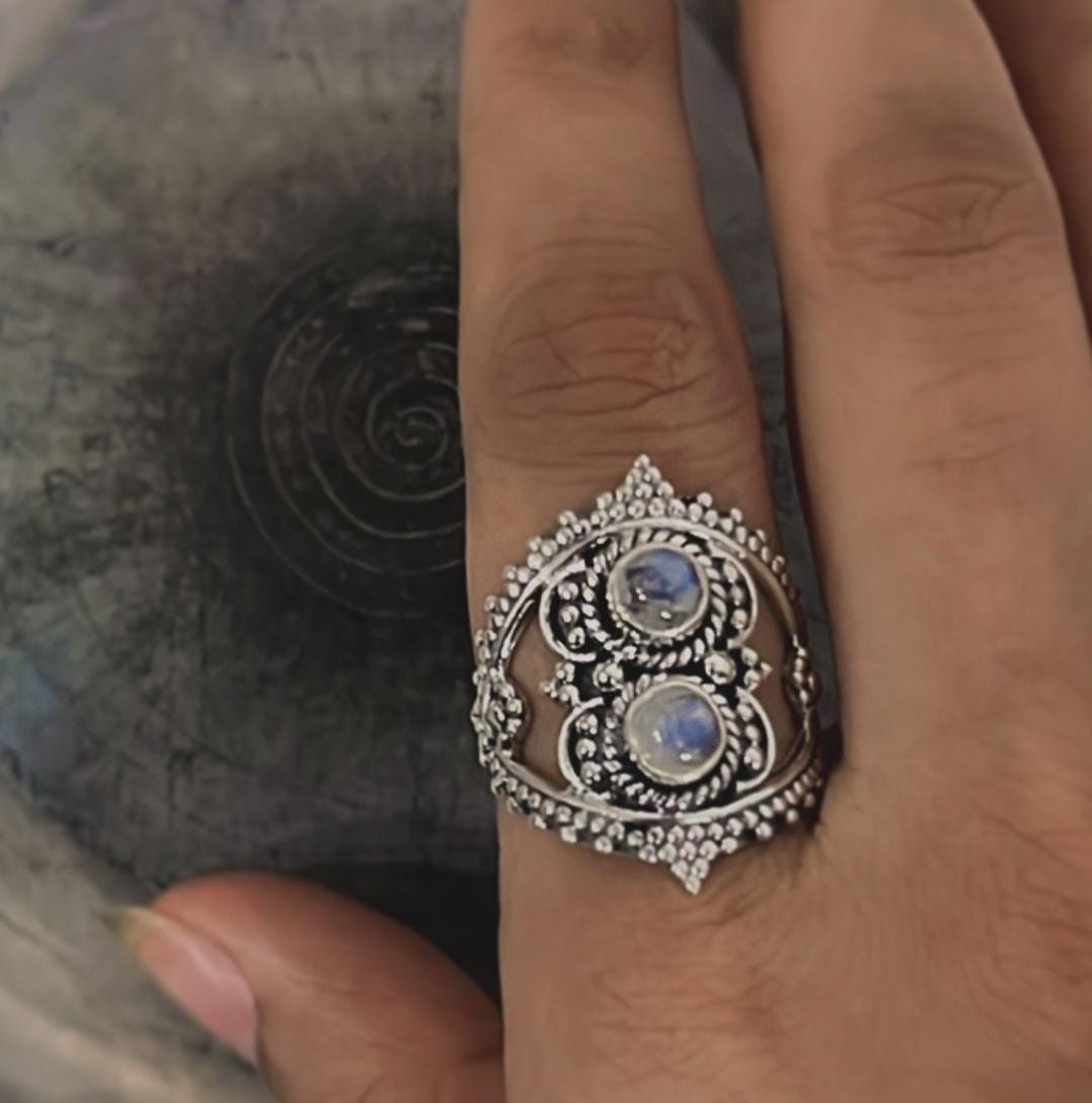 Moonstone Rawa Bohemian 925 Sterling Silver Ring