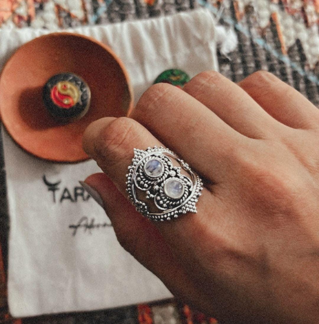Moonstone Rawa Bohemian 925 Sterling Silver Ring