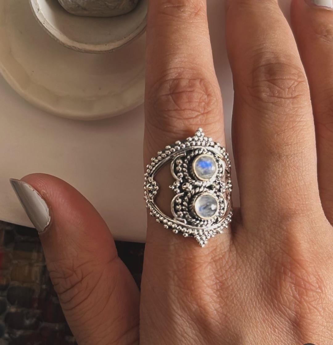 Moonstone Rawa Bohemian 925 Sterling Silver Ring