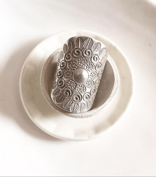 Handcrafted antique bohemian tribal mandala ring in sterling silver 925.