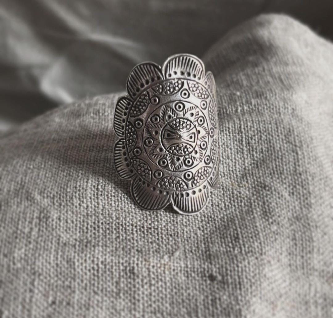 Tribal mandala bohemian handmade sterling silver 925 adjustable ring