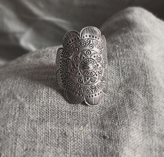 Tribal mandala bohemian handmade sterling silver 925 adjustable ring