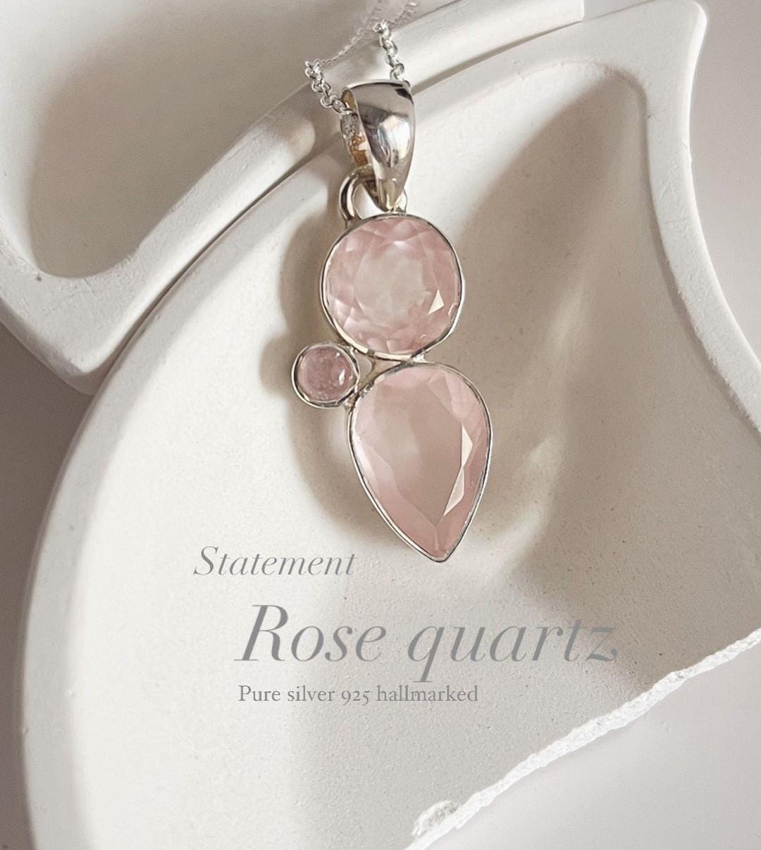 Rose Quartz Cluster Pendant in Sterling Silver