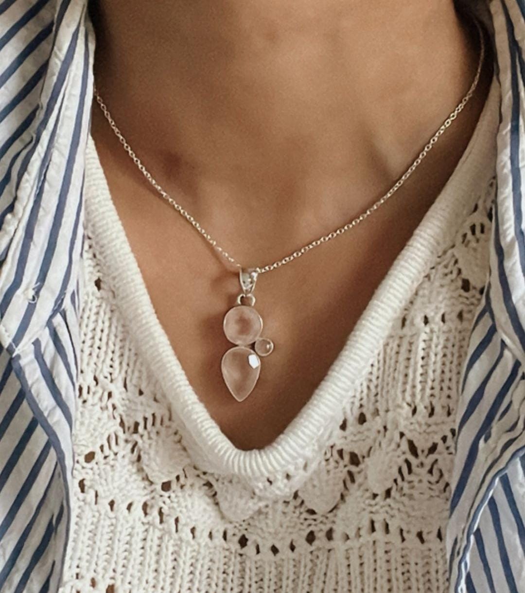 Sterling Silver Pendant with Rose Quartz Cluster