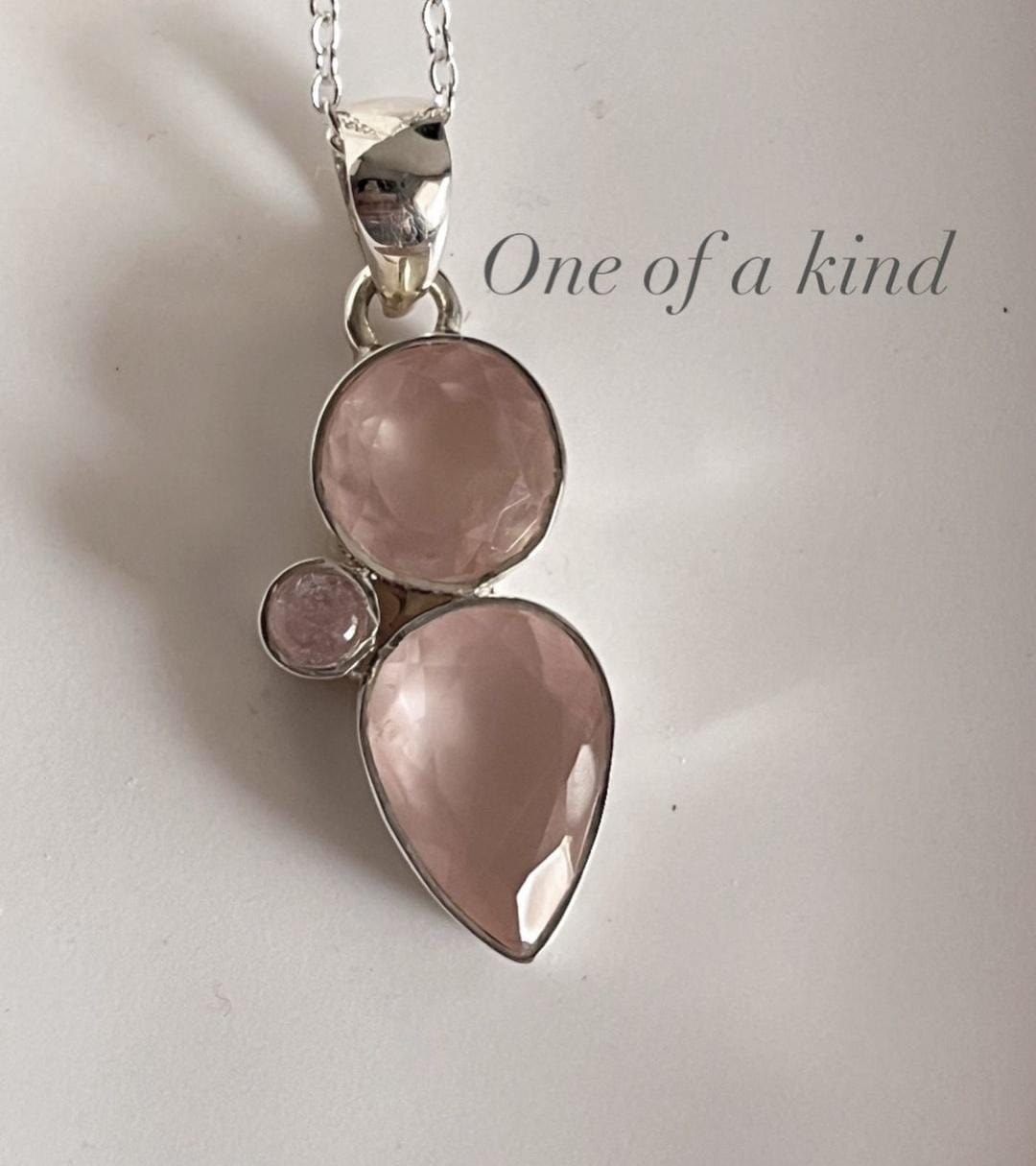 Handcrafted Silver Pendant with Rose Quartz Cluster Stones