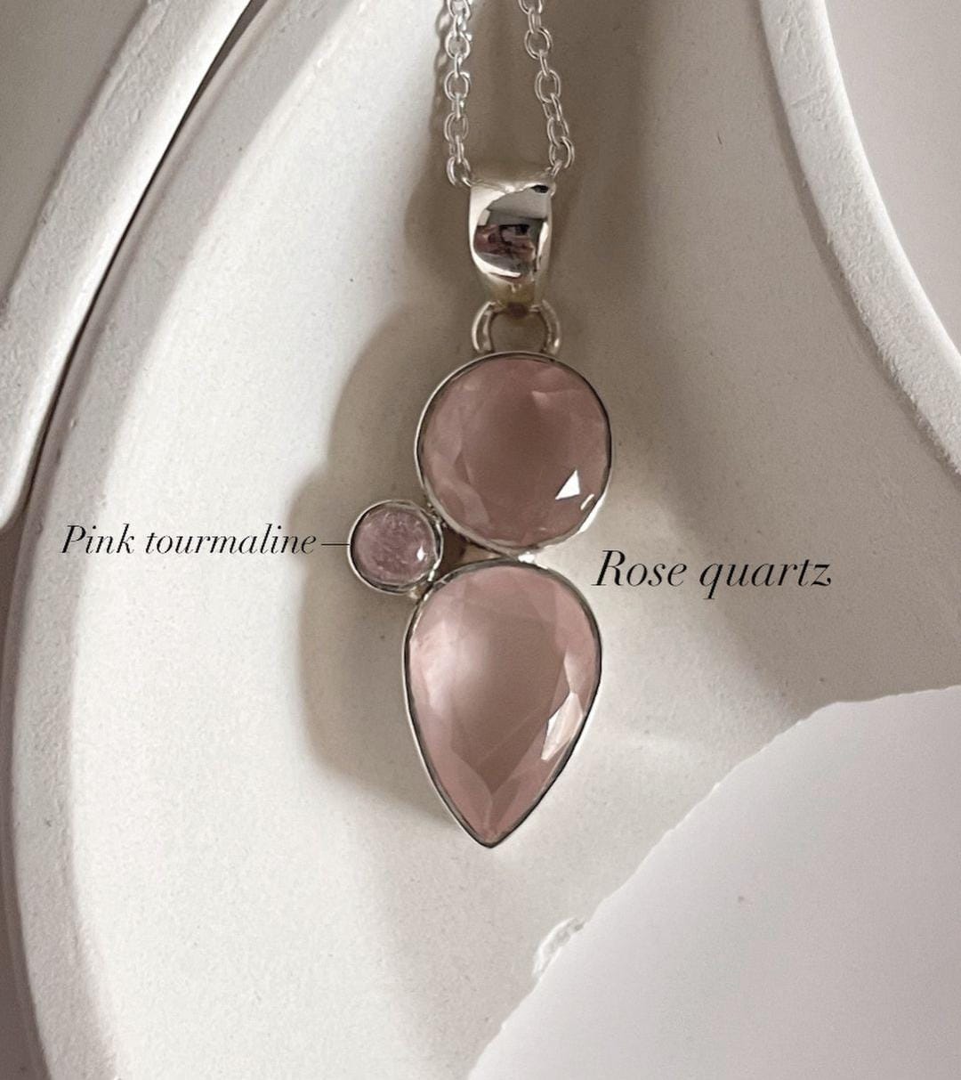 Delicate Rose Quartz Cluster Pendant in Silver