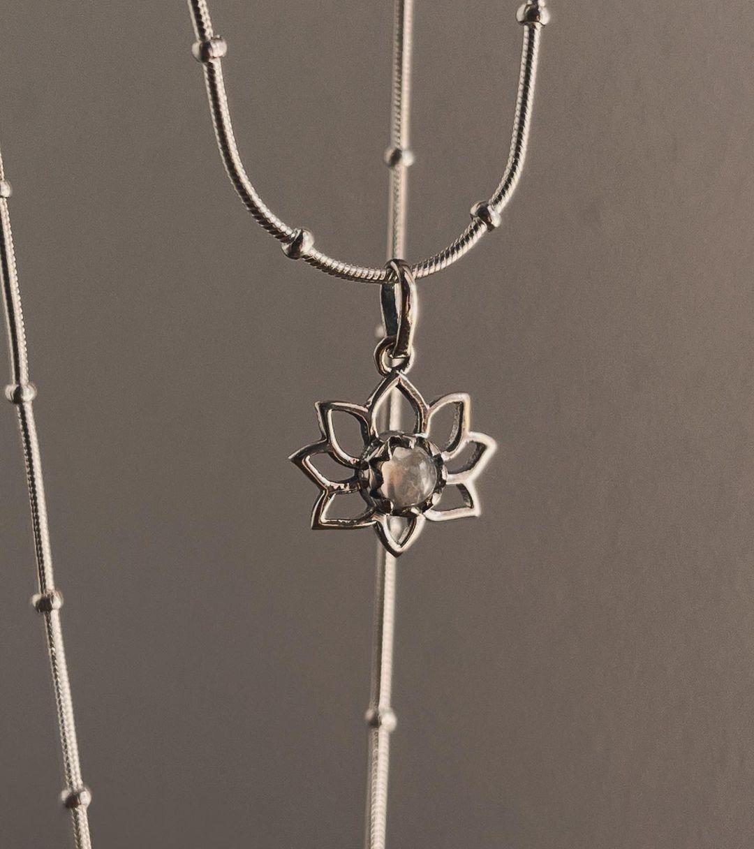 Moonstone Lotus Flower Silver Pendant