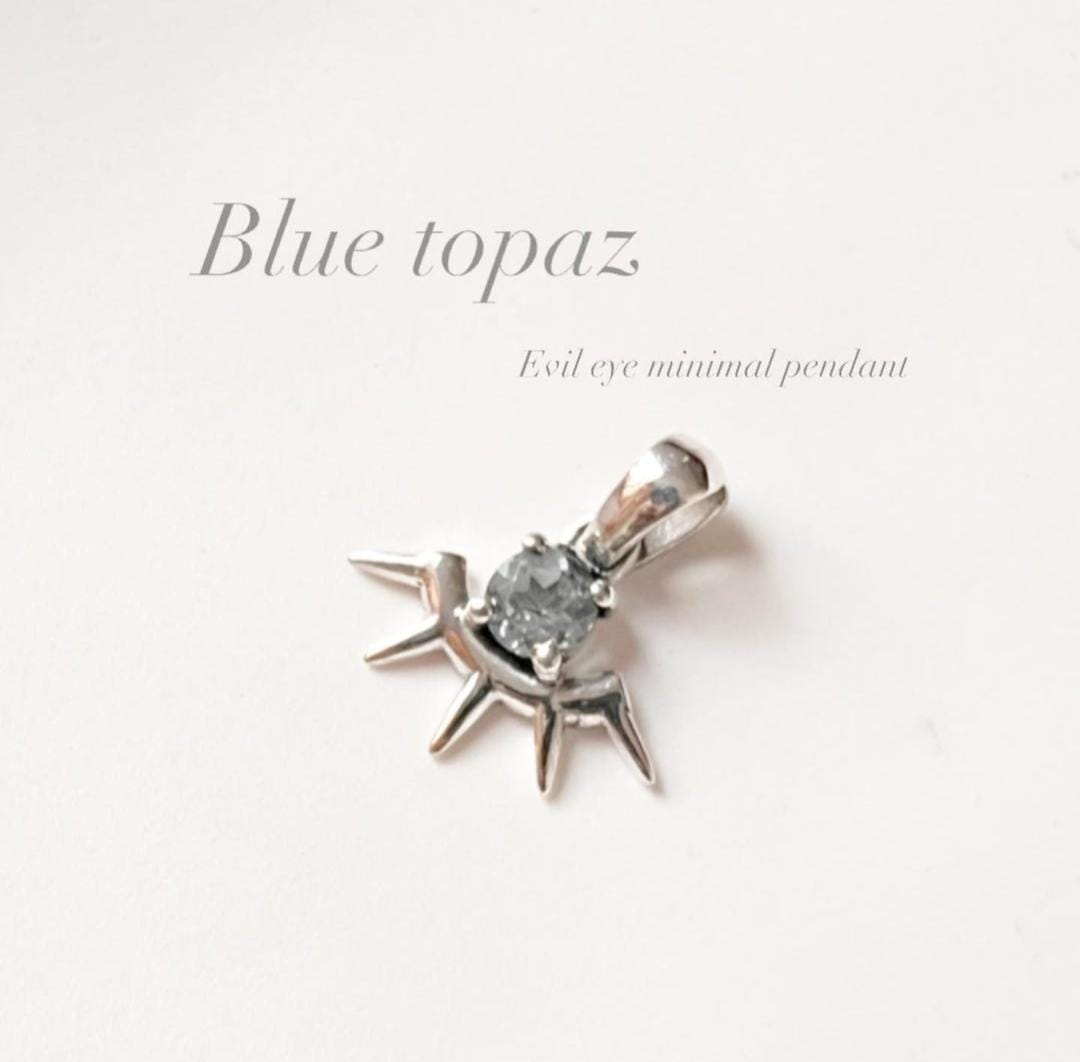 Elegant Blue Topaz Evil Eye Silver Necklace
