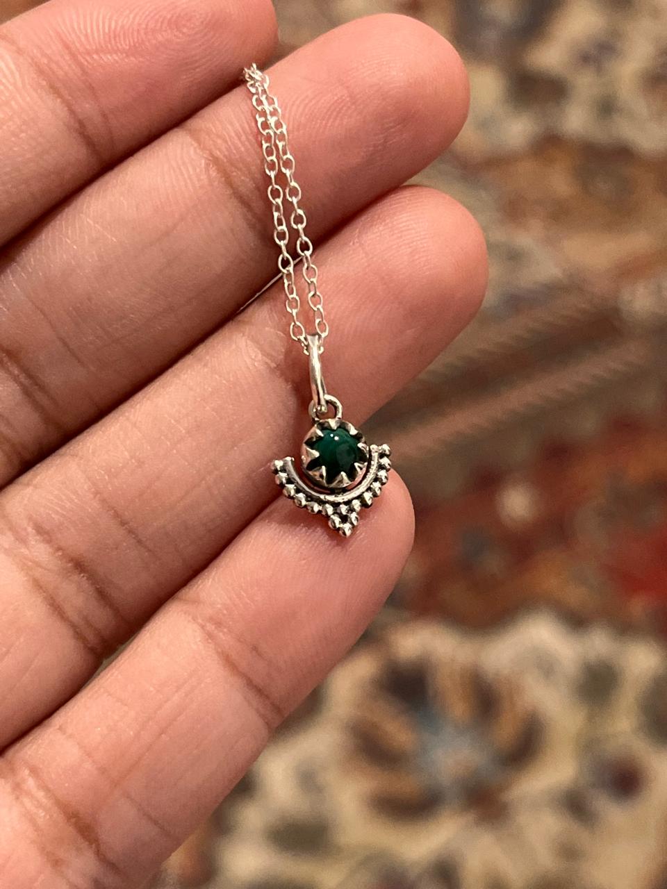 Malachite Boho Small Silver Pendant with Natural Green Stones