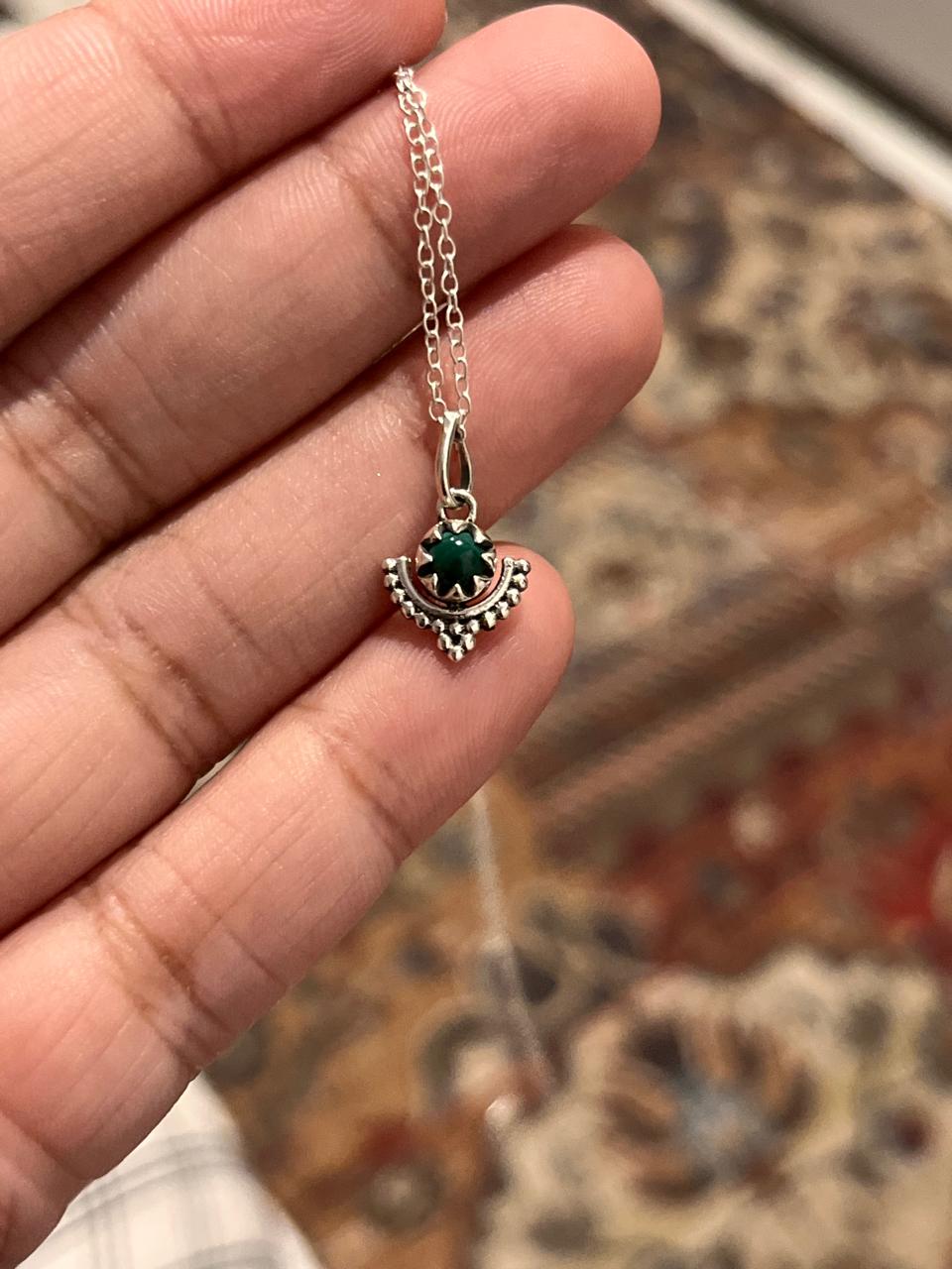Handcrafted Malachite Boho Small Silver Pendant with Elegant Design