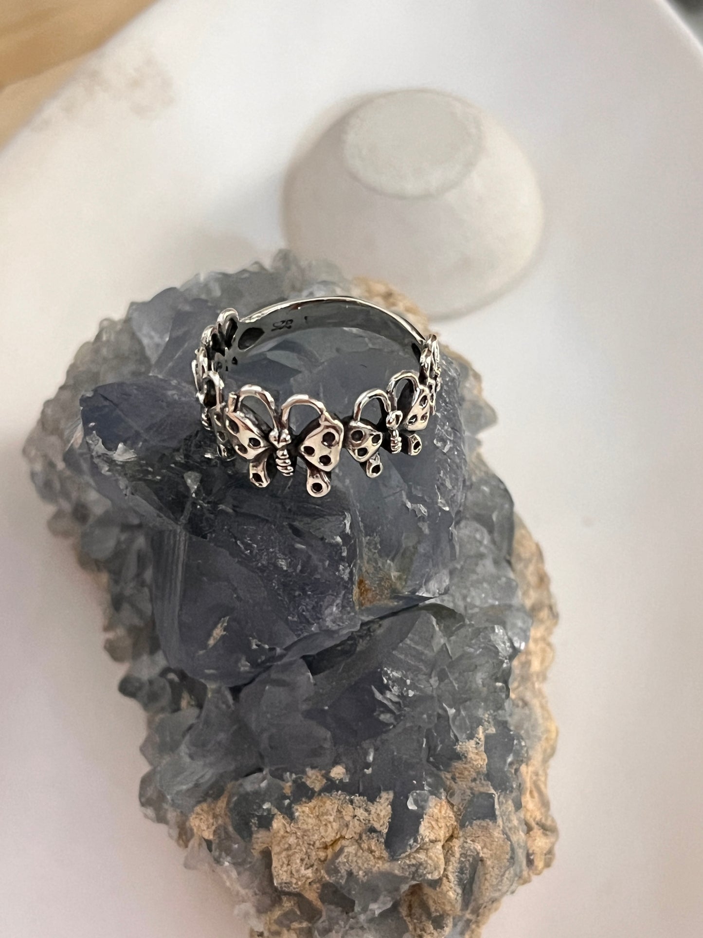 Chic Silver Ring with Butterflies Band Design