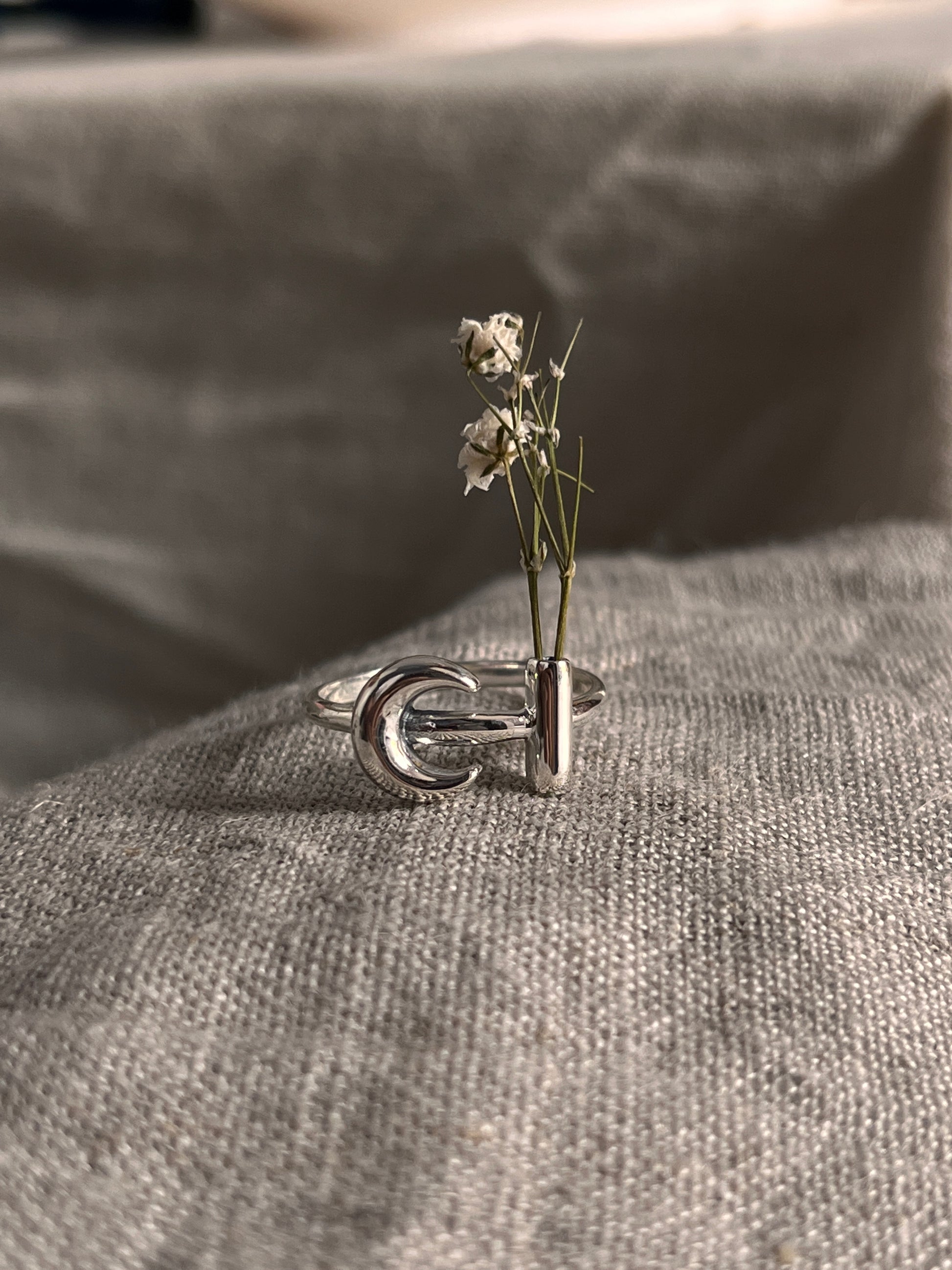 Moon Flower Holder Silver Ring for a Subtle, Nature-Inspired Statement