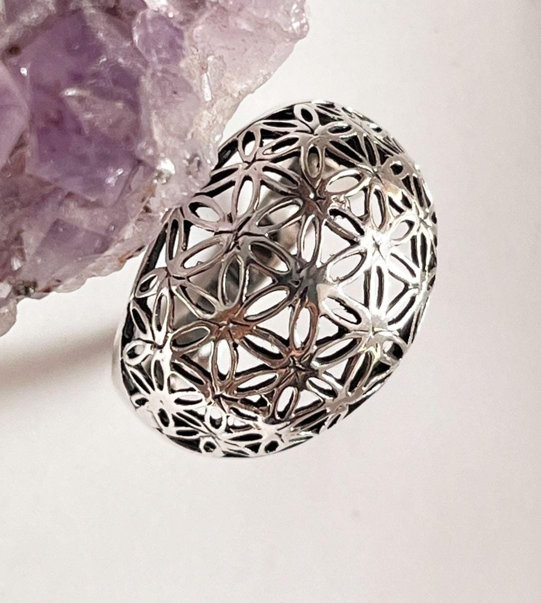 Spiritual Seed of Life dome ring in high-quality sterling silver