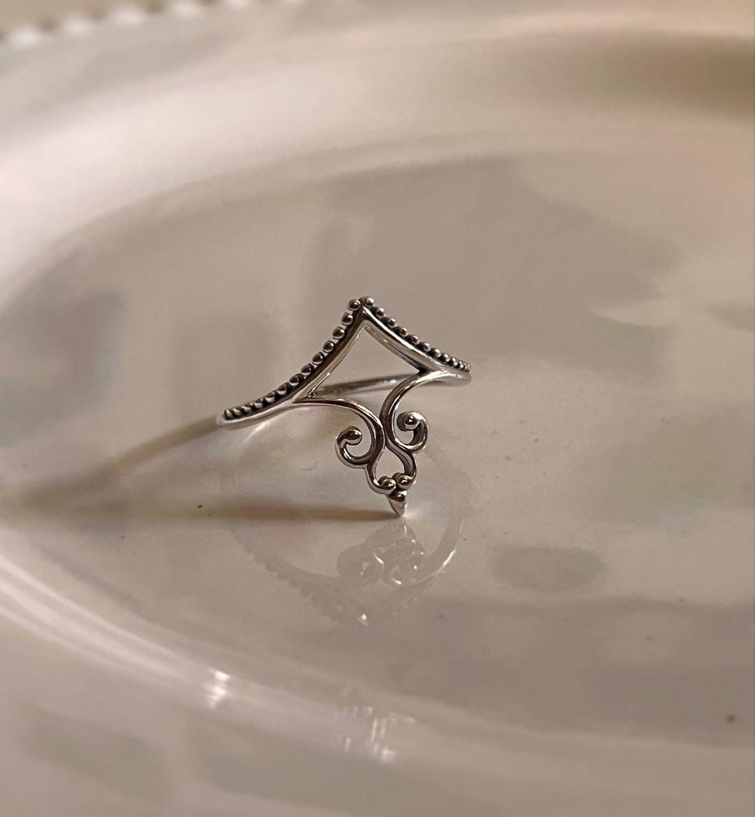 Vintage V stack sterling silver ring