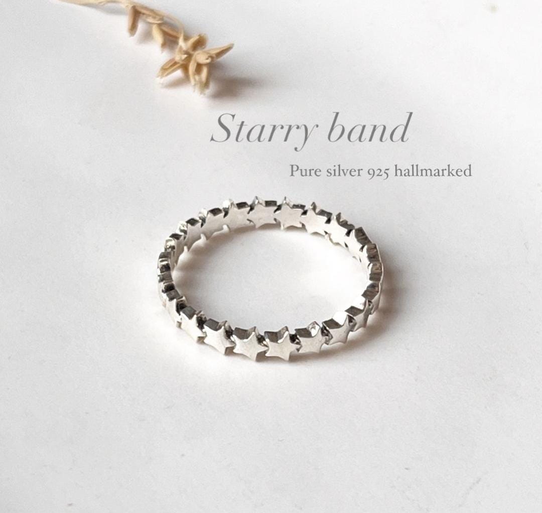 Small star band silver ring design