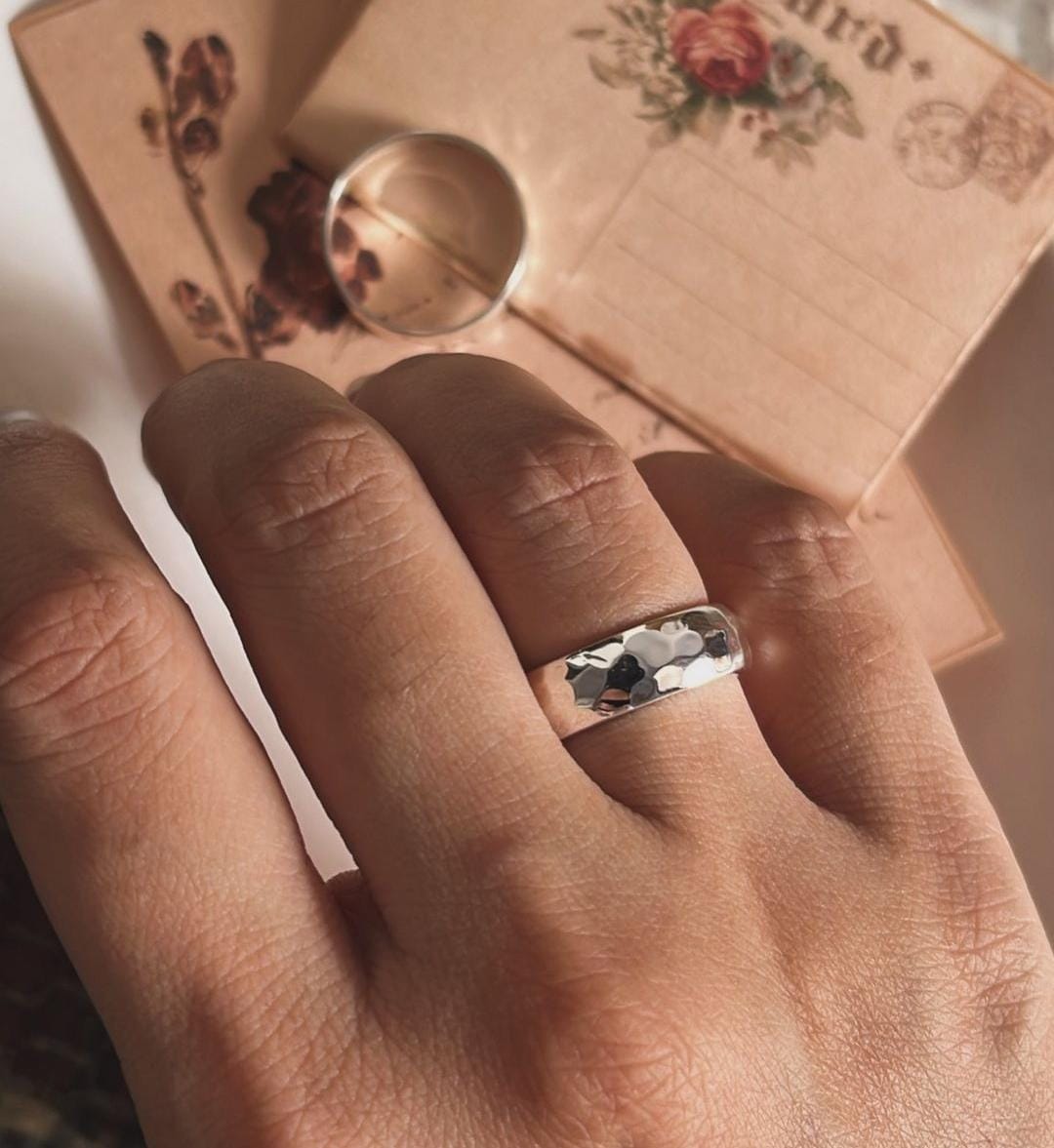Chunky Hammered Thick Band Silver Ring