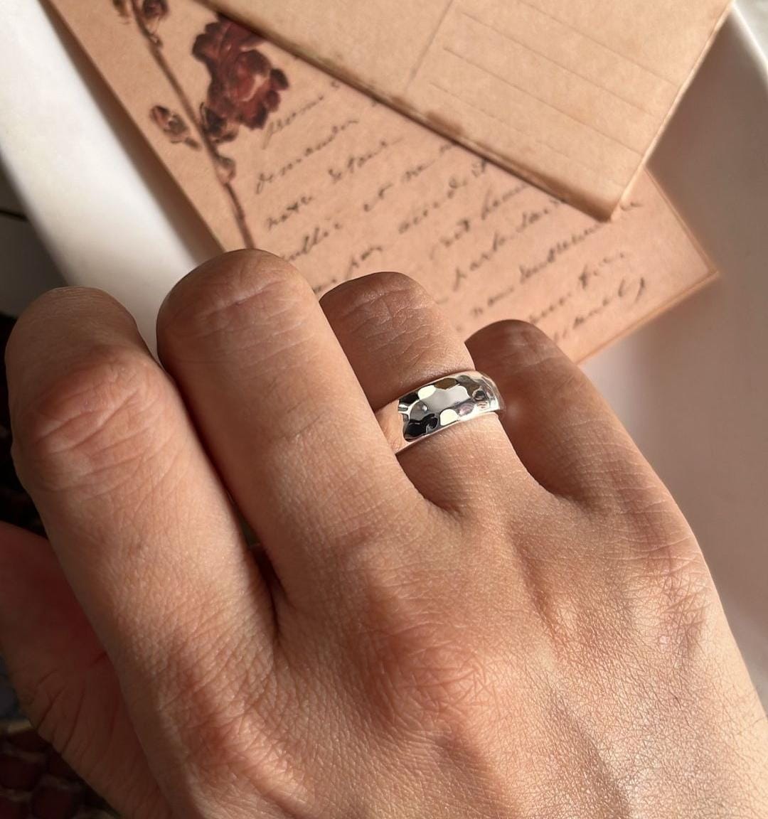 Chunky Silver Ring with Hammered Finish