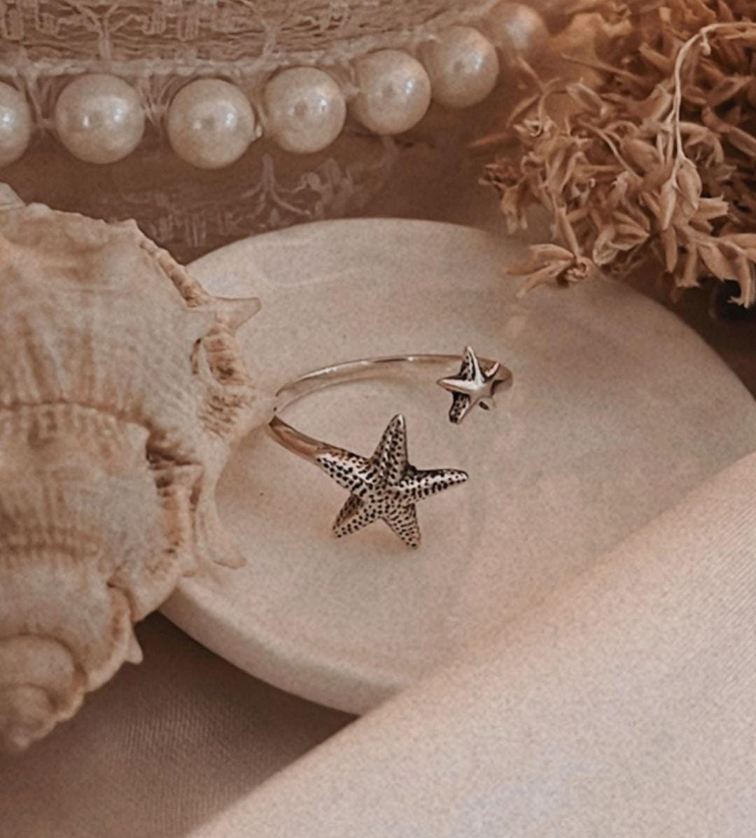 Unique starfish adjustable ring in sterling silver