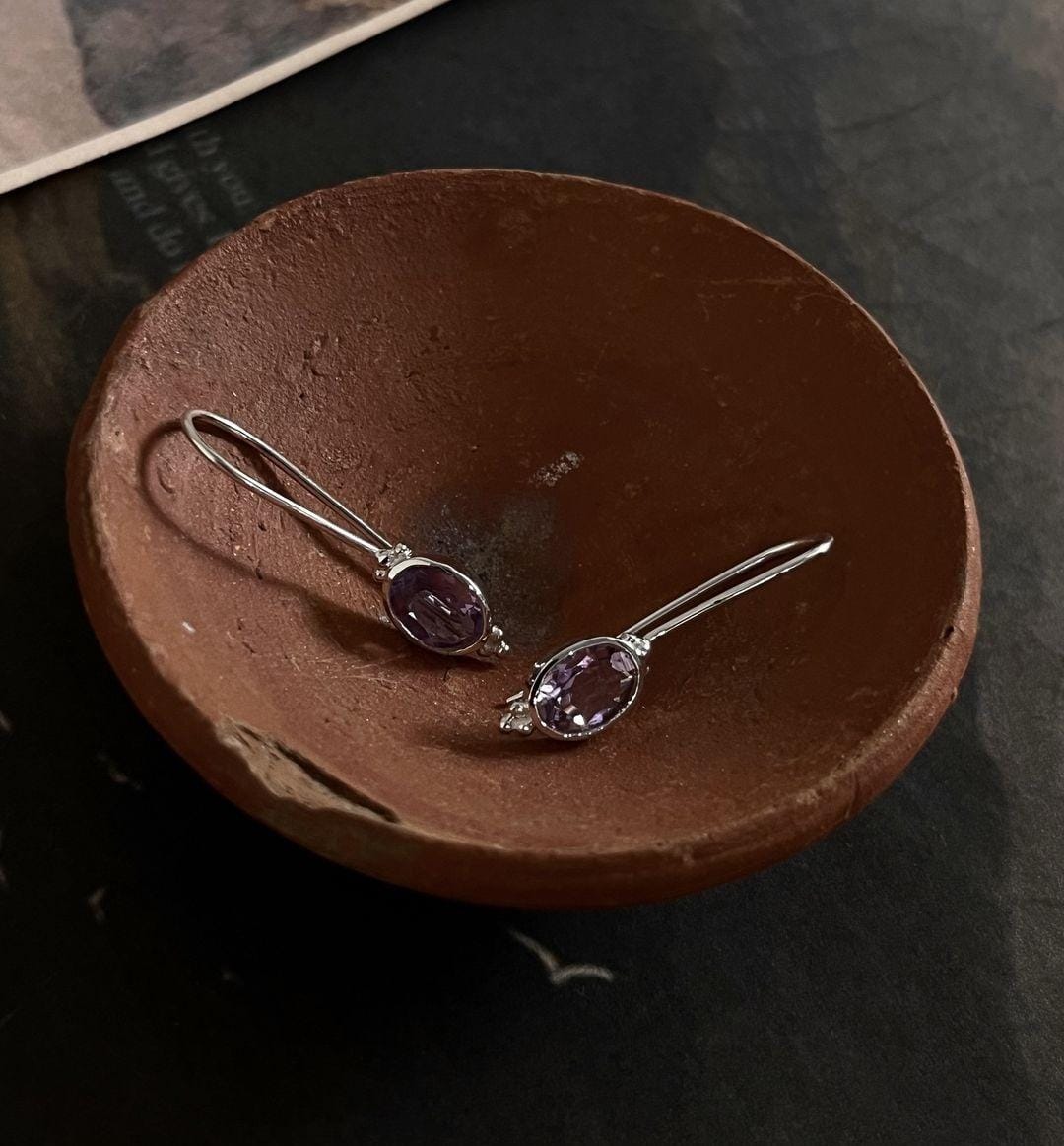 Handmade Amethyst Boho Hook Earrings