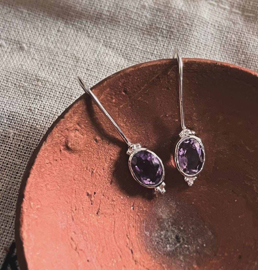 Elegant Amethyst Boho Earrings with Silver Hooks