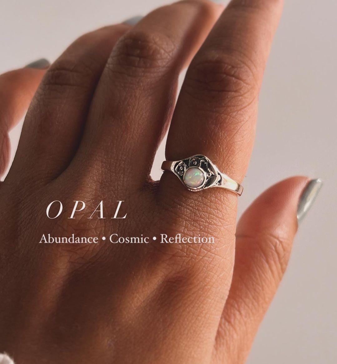 Opal Cherry Blossom Design Silver Ring