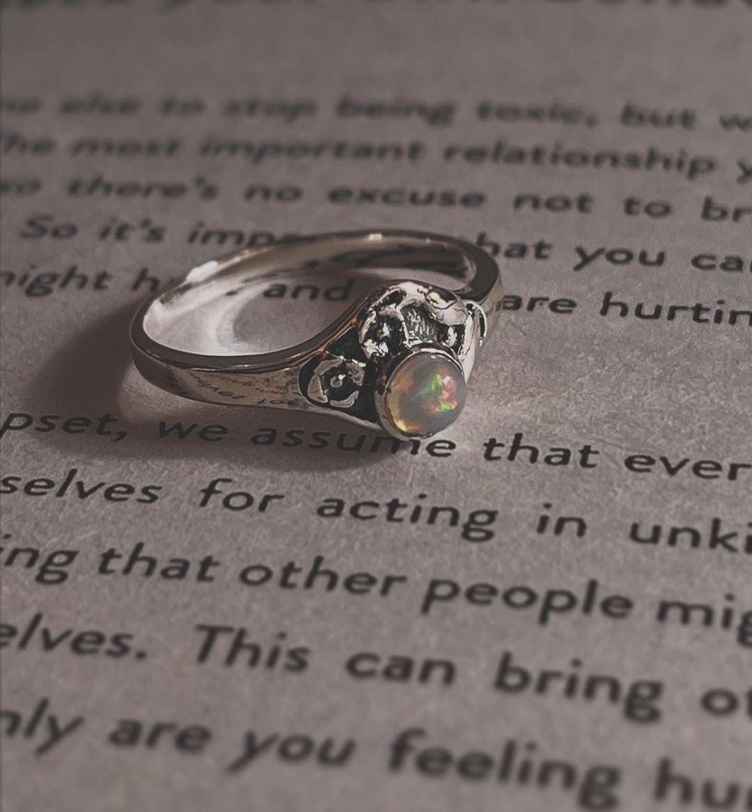 Sterling Silver Ring with Opal Cherry Blossom Detail