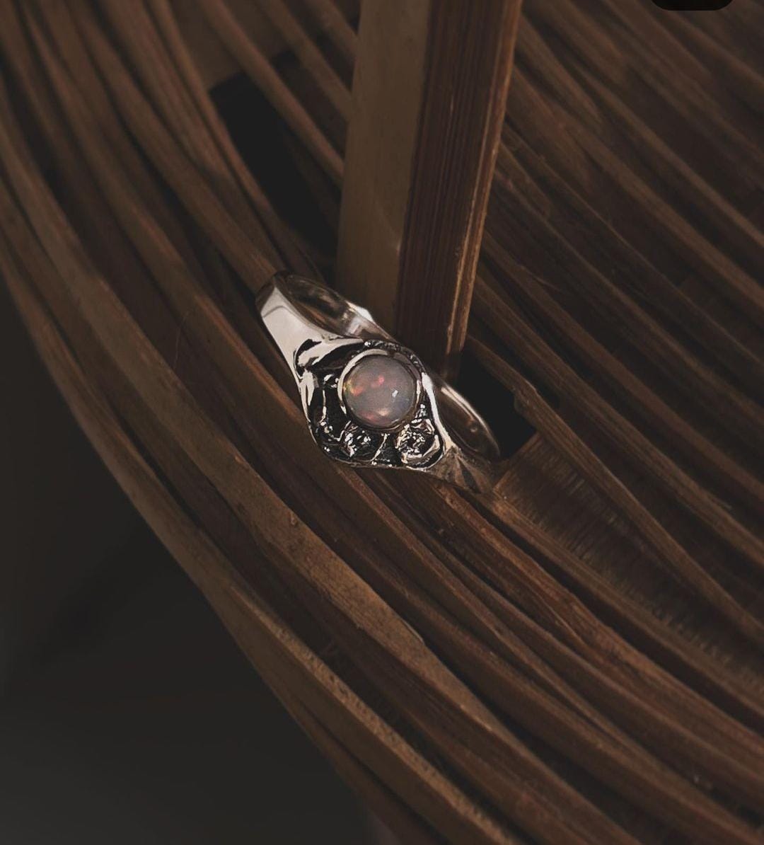 Elegant Opal Cherry Blossom Silver Ring