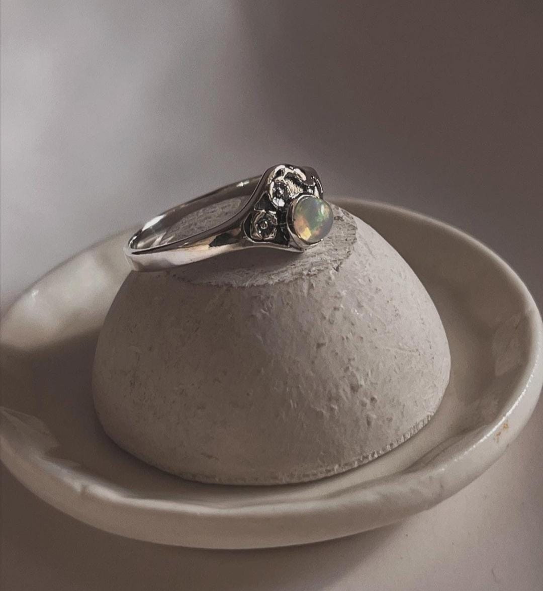 Handcrafted Silver Ring with Opal Cherry Blossom