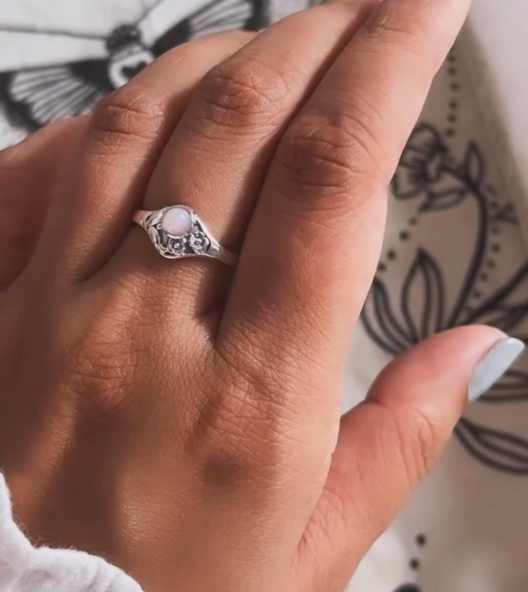 Sterling Silver Ring Featuring Opal Cherry Blossom