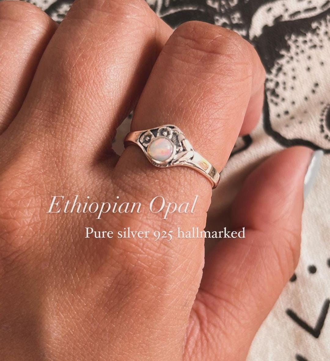 Opal Stone Cherry Blossom Ring in Silver