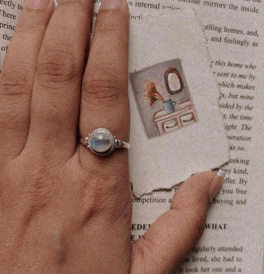 Sterling Silver Moonstone Round Boho Ring
