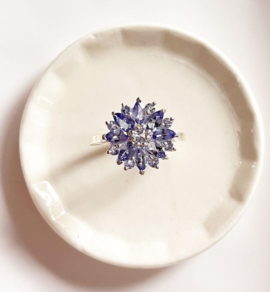 Tanzanite flower statement sterling silver ring