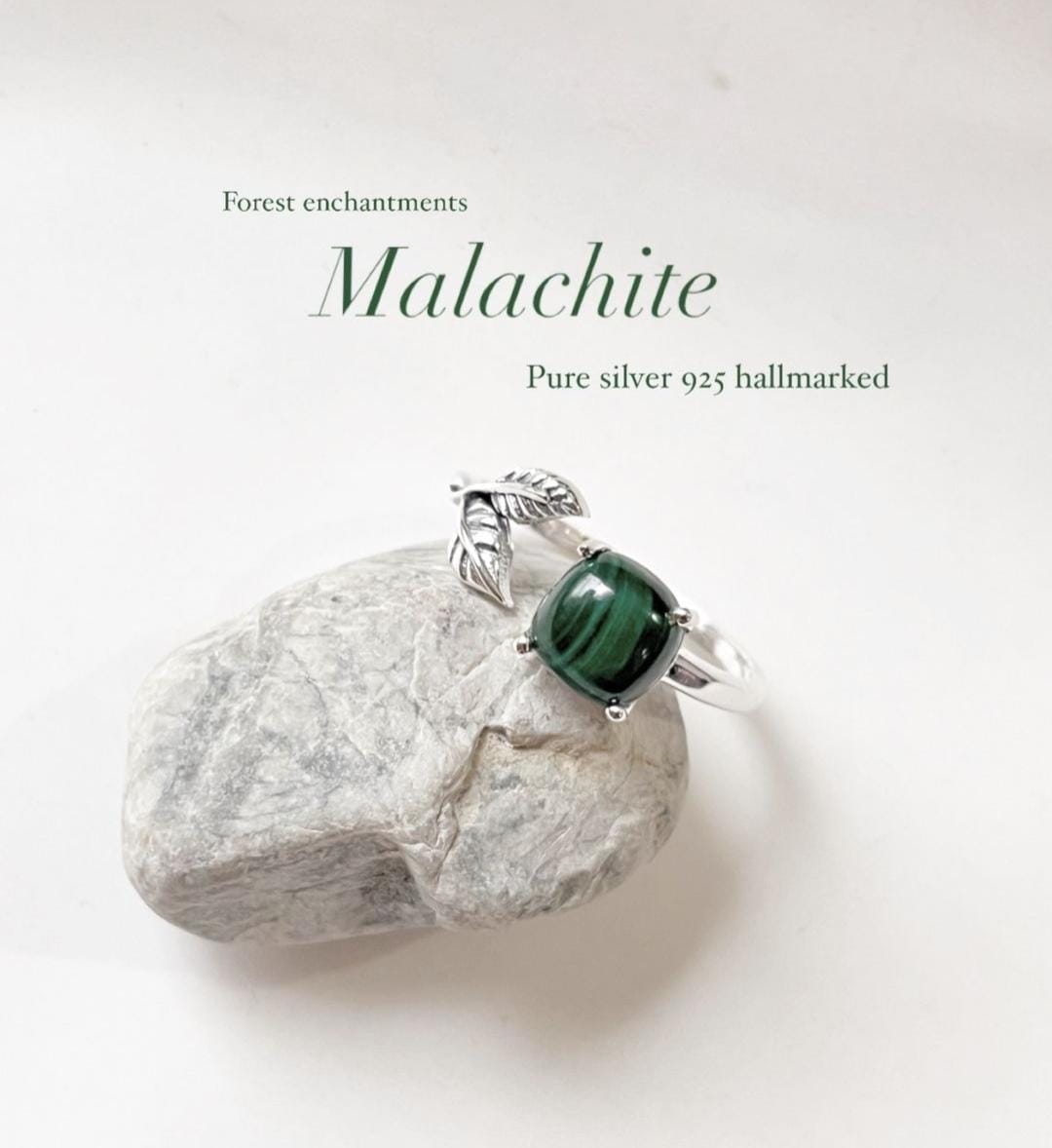 Handcrafted Malachite Forest Enchantment Silver Ring with Intricate Detailing
