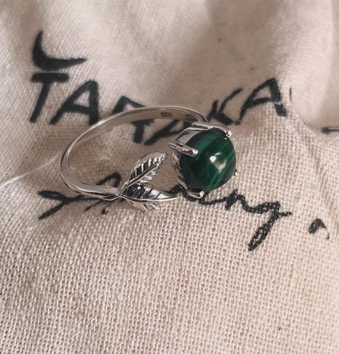 Nature-Inspired Malachite Forest Enchantment Silver Ring