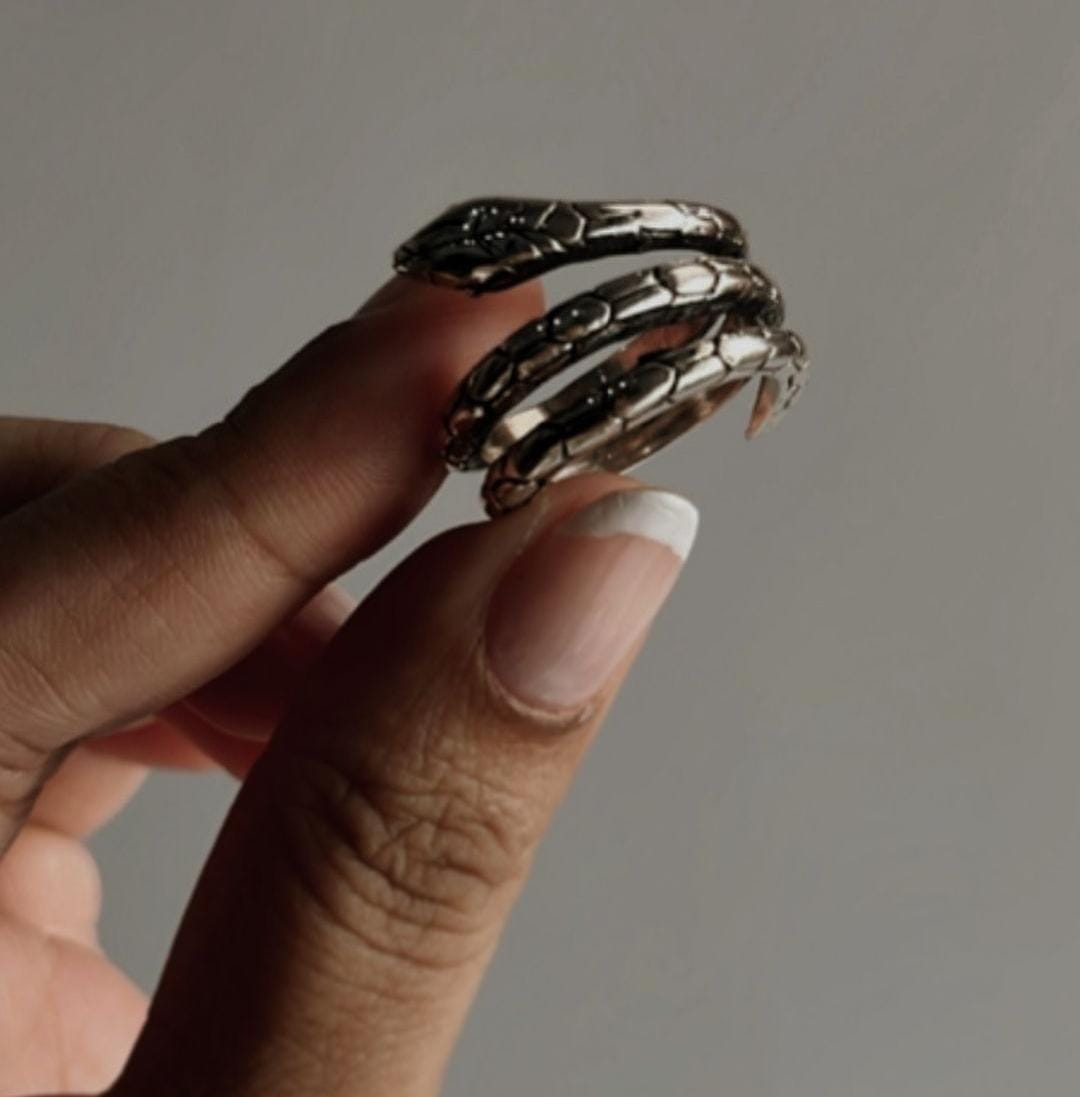 Statement serpent ring in sterling silver