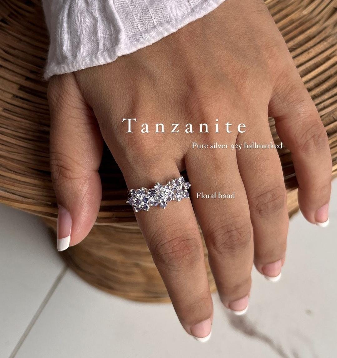 925 sterling silver tanzanite three flower ring