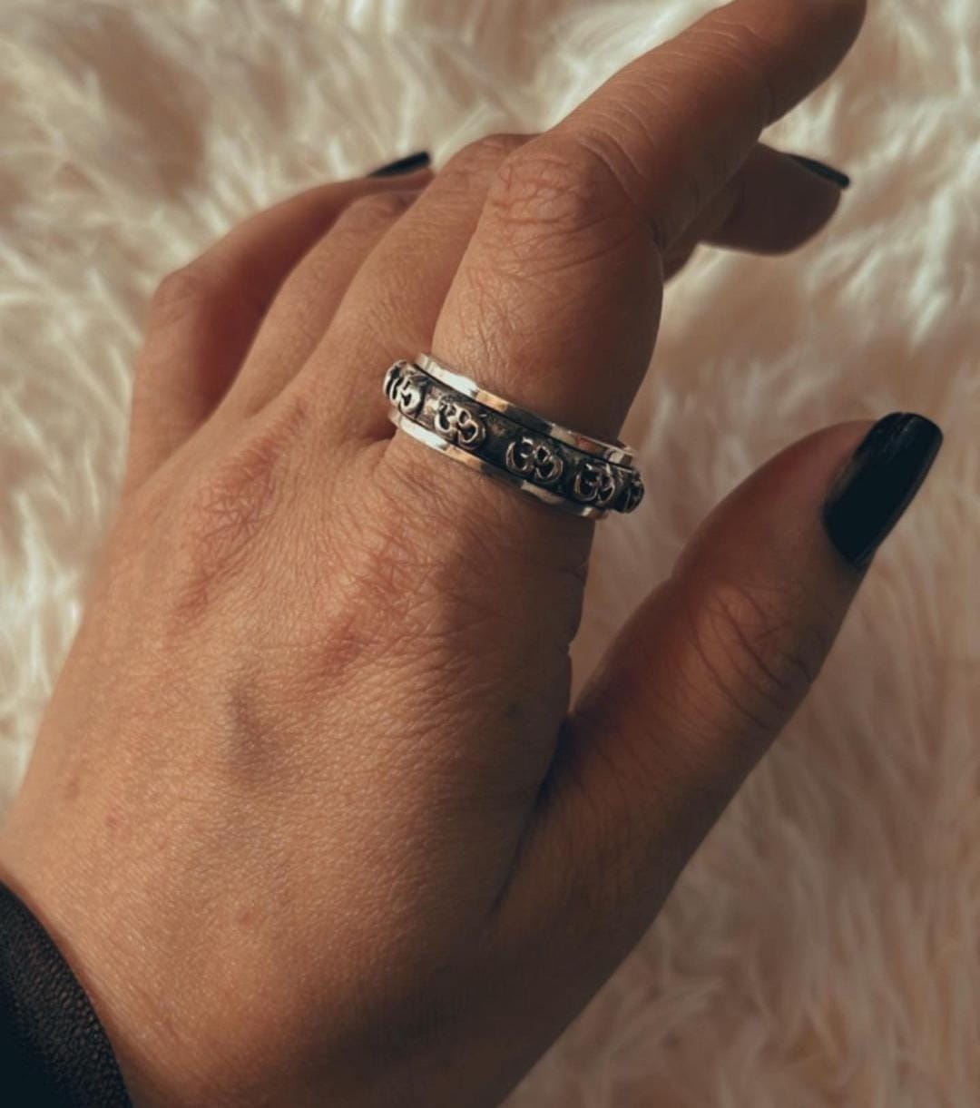 Om Aum Spinner Ring in Sterling Silver
