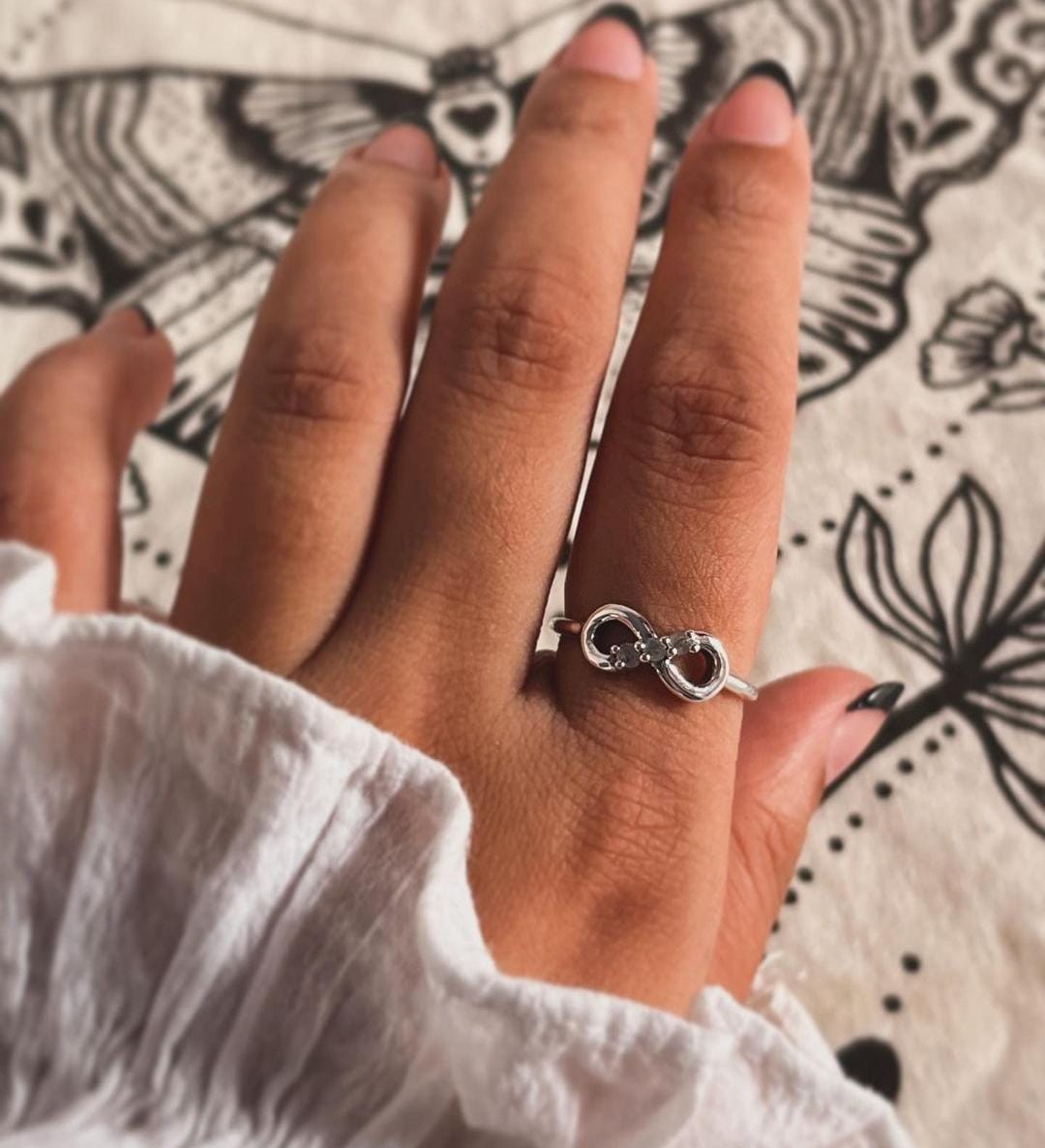Sterling Silver Ring with Moonstone Infinity Design