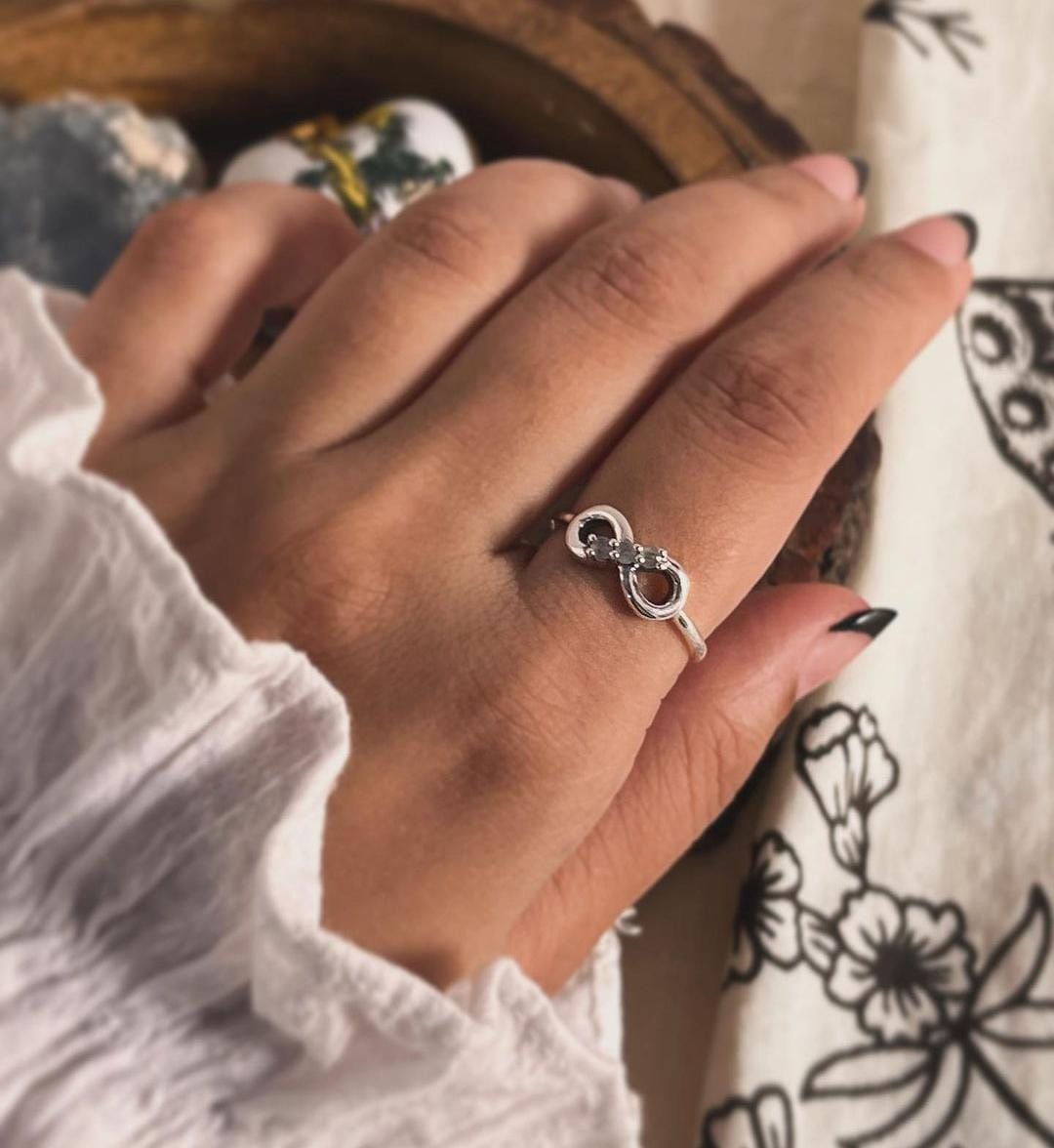 Celestial Moonstone Infinity Sterling Silver Ring